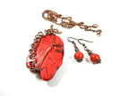 Red Turquoise Pendant Copper Wire Wrapped with Matching Earrings