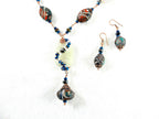 Copper Wire Wrapped Agate and Clay Bead Necklace and Matching Earrings