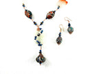 Copper Wire Wrapped Agate and Clay Bead Necklace and Matching Earrings