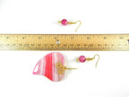 Pink Banded Agate Heart Pendant Gold Wire Wrapped with Matching Earrings