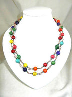 Copper Wire Wrapped Red Purple Orange Yellow Green Turquoise Necklace with Matching Earrings