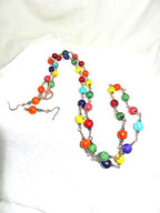 Copper Wire Wrapped Red Purple Orange Yellow Green Turquoise Necklace with Matching Earrings