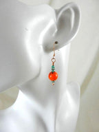 Copper Wire Wrapped Red Purple Orange Yellow Green Turquoise Necklace with Matching Earrings