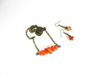 Peach and Orange Agate Nugget Bar Necklace Bronze Wire Wrapped with Matching Earrings