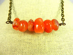 Peach and Orange Agate Nugget Bar Necklace Bronze Wire Wrapped with Matching Earrings