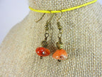 Peach and Orange Agate Nugget Bar Necklace Bronze Wire Wrapped with Matching Earrings