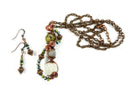 Quartz Crystal and Dragons Vein Agate Gemstone Pendant Copper Wire Wrapped with Matching Earrings