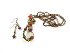 Quartz Crystal and Dragons Vein Agate Gemstone Pendant Copper Wire Wrapped with Matching Earrings