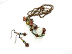 Quartz Crystal and Dragons Vein Agate Gemstone Pendant Copper Wire Wrapped with Matching Earrings