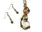 Quartz Crystal and Dragons Vein Agate Gemstone Pendant Copper Wire Wrapped with Matching Earrings