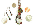Quartz Crystal and Dragons Vein Agate Gemstone Pendant Copper Wire Wrapped with Matching Earrings