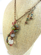 Quartz Crystal and Dragons Vein Agate Gemstone Pendant Copper Wire Wrapped with Matching Earrings