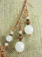 White Cream and Tan Agate Heart Gemstone Pendant Necklace Wire Wrapped with Copper Wire with White Jade and Copper Earrings
