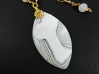 White Frosted Agate Pendant Gold Wire Wrapped with Matching Earrings