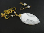 White Frosted Agate Pendant Gold Wire Wrapped with Matching Earrings