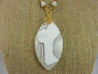 White Frosted Agate Pendant Gold Wire Wrapped with Matching Earrings