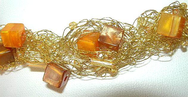 Gold Wire Crocheted Necklace with Matching Earrings
