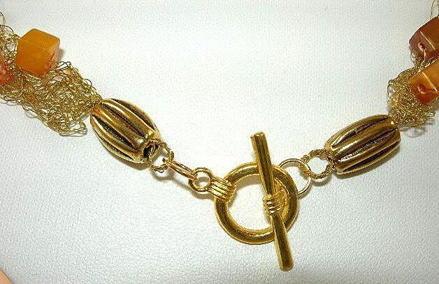 Gold Wire Crocheted Necklace with Matching Earrings