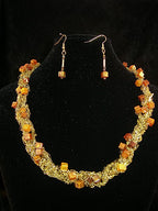 Gold Wire Crocheted Necklace with Matching Earrings