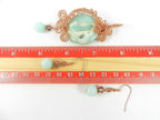Copper Hammered Choker with a Light Blue Aqua Terra Jasper Round Pendant Gemstone Copper Wire Wrapped with Matching Aqua Marine Gemstone Earrings