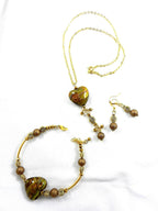 Gold Lamp Work Heart Necklace with a Matching Bracelet and Earrings
