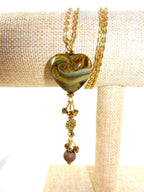 Gold Lamp Work Heart Necklace with a Matching Bracelet and Earrings