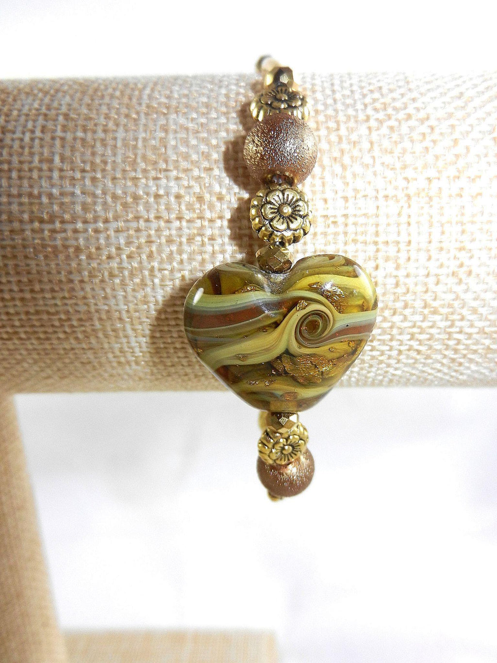 Gold Lamp Work Heart Necklace with a Matching Bracelet and Earrings