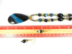 Teardrop Agate Gemstone in Blue and Black on a Gold Bead Necklace with Matching Fire Agate Earrings