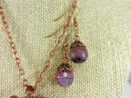 Jasper Choi Finches Teardrop Purple and Pink Pendant Antique Copper Wire Wrapped with Matching Round Faceted Purple Agate Earrings
