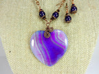 Copper Wire Wrapped Purple Agate Banded Heart with Matching Purple Jade Earrings
