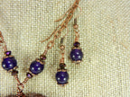 Copper Wire Wrapped Purple Agate Banded Heart with Matching Purple Jade Earrings