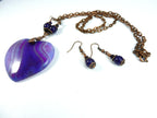Copper Wire Wrapped Purple Agate Banded Heart with Matching Purple Jade Earrings