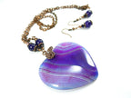 Copper Wire Wrapped Purple Agate Banded Heart with Matching Purple Jade Earrings