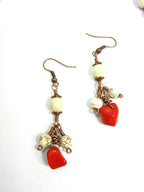 Copper Wire Wrapped Red Bamboo Coral with White Jasper and Turquoise Necklace with Matching Earrings