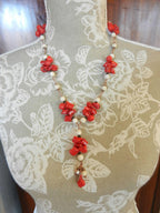 Copper Wire Wrapped Red Bamboo Coral with White Jasper and Turquoise Necklace with Matching Earrings