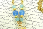 Blue Banded Agate Heart Necklace with Gold Wire Wrapping and Matching Earrings