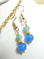 Blue Banded Agate Heart Necklace with Gold Wire Wrapping and Matching Earrings
