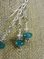 White and Blue Banded Agate Heart Silver Wire Wrapped with Matching Aquamarine Earrings