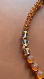 Necklace set | Wire-wrapped agate pendant, 1930s Czech honey amber molded glass rounds, vintage clear amber-reigned rounds, Czech nesting folded disks