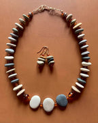 Necklace set | River stones beach pebbles amber nuggets vintage German glass Celtic knot clasp