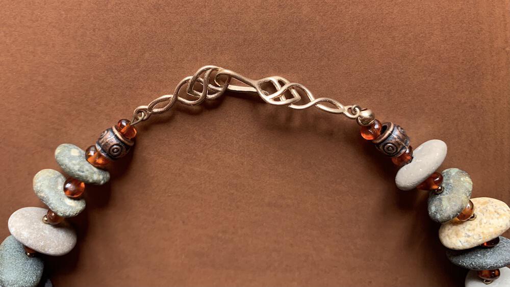 Necklace set | River stones beach pebbles amber nuggets vintage German glass Celtic knot clasp