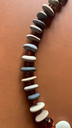 Necklace set | River stones beach pebbles amber nuggets vintage German glass Celtic knot clasp