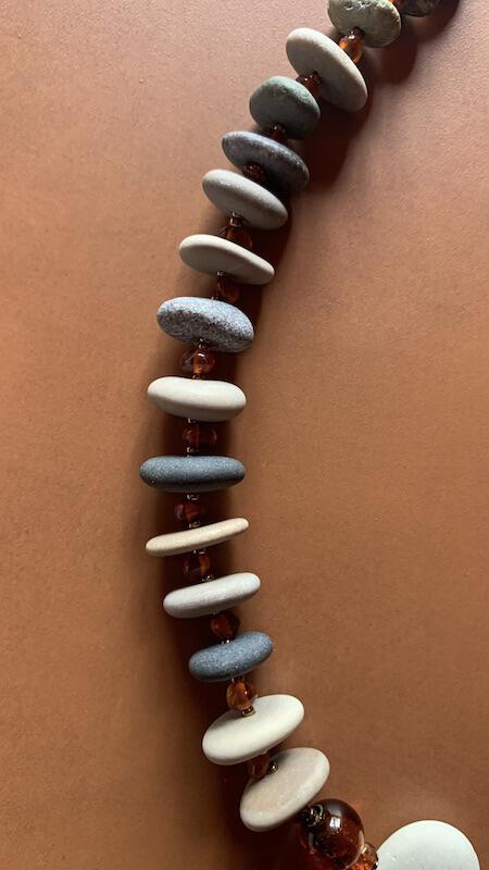 Necklace set | River stones beach pebbles amber nuggets vintage German glass Celtic knot clasp