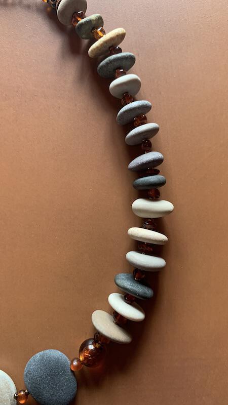 Necklace set | River stones beach pebbles amber nuggets vintage German glass Celtic knot clasp