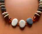 Necklace set | River stones beach pebbles amber nuggets vintage German glass Celtic knot clasp