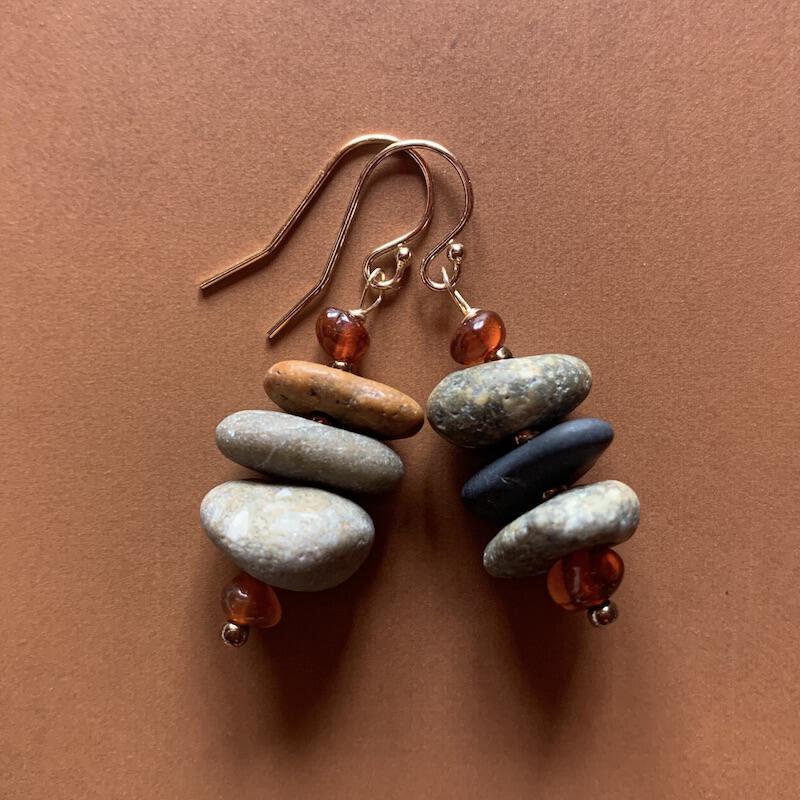 Necklace set | River stones beach pebbles amber nuggets vintage German glass Celtic knot clasp