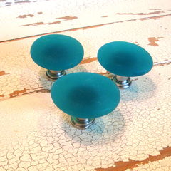 Teal Beach Glass Cabinet Knob Drawer Pull $12