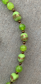 Necklace Set | Bronze angelwing shell pendant, 1950s chartreuse/aventurina 3-sided glass beads