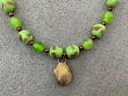 Necklace Set | Bronze angelwing shell pendant, 1950s chartreuse/aventurina 3-sided glass beads
