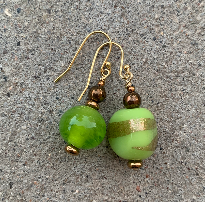 Necklace Set | Bronze angelwing shell pendant, 1950s chartreuse/aventurina 3-sided glass beads